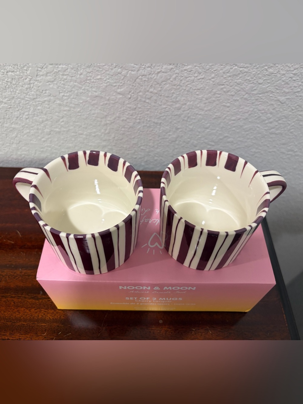 Noon and Moon Cherry Lacquer Stripe Mug Set - 4 Ceramic Mugs - Picture 4 of 7